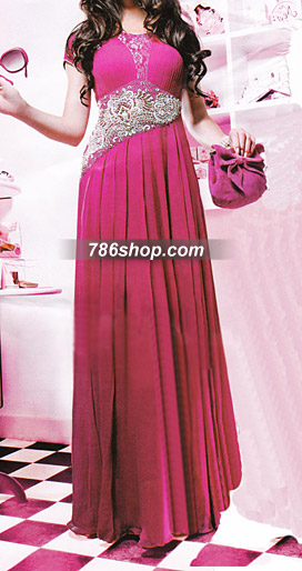  Hot Pink Chiffon Suit | Pakistani Party Wear Dresses- Image 1