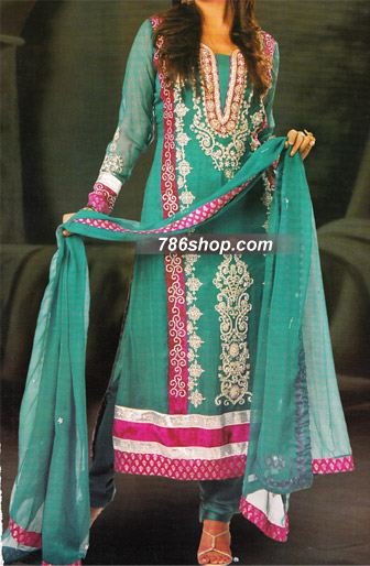  Sea Green Chiffon Suit  | Pakistani Party Wear Dresses- Image 1