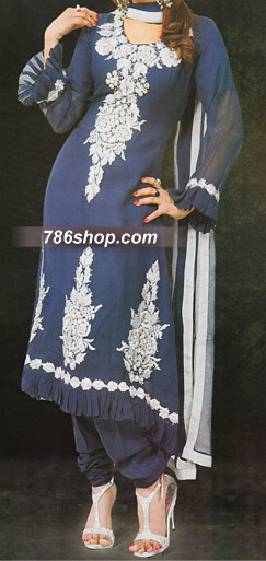  Blue Chiffon Suit | Pakistani Party Wear Dresses- Image 1