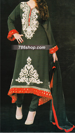 Dark Grey Chiffon Suit | Pakistani Party Wear Dresses USA- Image 1