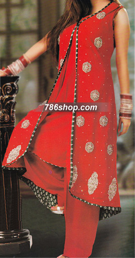  Red Chiffon Suit  | Pakistani Party Wear Dresses- Image 1