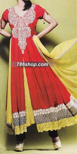  Red Chiffon Suit | Pakistani Party Wear Dresses- Image 1