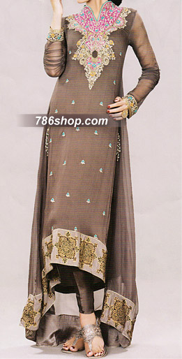  Brown Chiffon Suit | Pakistani Party Wear Dresses- Image 1