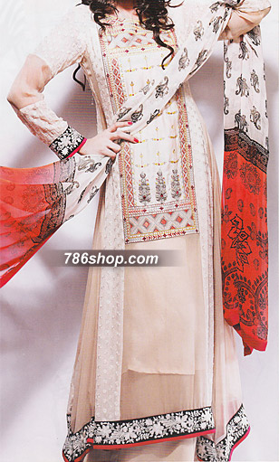 Ivory Chiffon Suit | Pakistani Party Wear Dresses