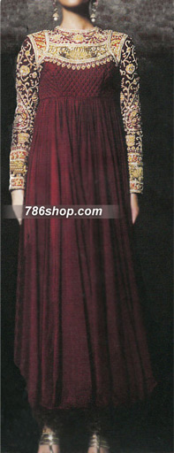  Maroon Chiffon Suit | Pakistani Party Wear Dresses- Image 1