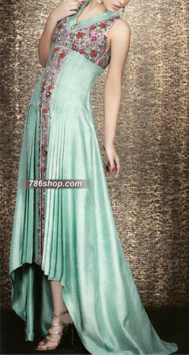  Sea Green Silk Suit | Pakistani Party Wear Dresses- Image 1