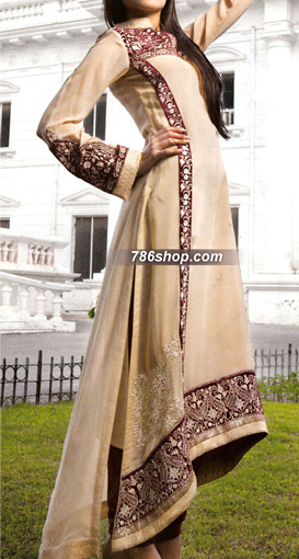 Beige Chiffon Suit | Pakistani Party Wear Dresses USA- Image 1
