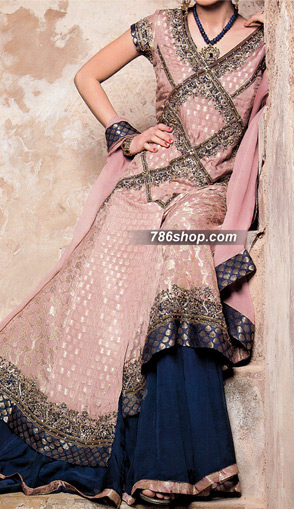  Tea Pink Jamawar Suit  | Pakistani Party Wear Dresses- Image 1