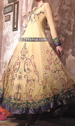  Cream Jamawar Chiffon Suit   | Pakistani Party Wear Dresses USA- Image 1
