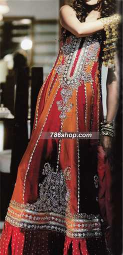  Orange/Red Chiffon Suit  | Pakistani Party Wear Dresses- Image 1