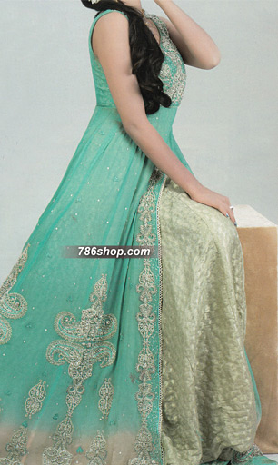  Light Sea Green Chiffon Suit  | Pakistani Party Wear Dresses- Image 1