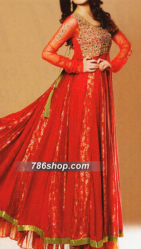  Red Jamawar Chiffon Suit | Pakistani Party Wear Dresses- Image 1