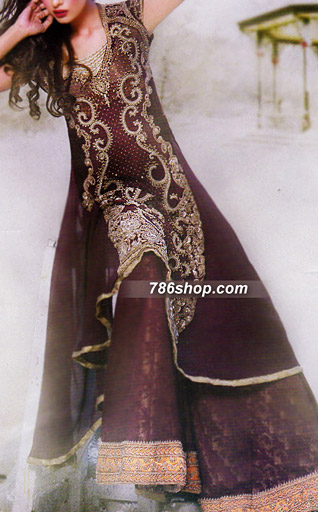  Maroon Chiffon Suit  | Pakistani Party Wear Dresses- Image 1