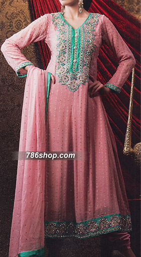  Tea Pink Jamawar Chiffon Suit  | Pakistani Party Wear Dresses USA- Image 1