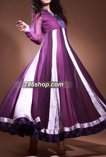  Purple Chiffon Suit | Pakistani Party Wear Dresses- Image 1