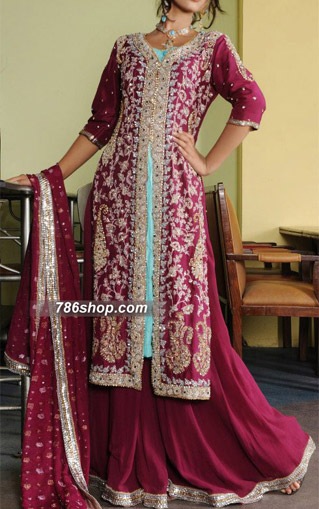  Magenta Chiffon Suit  | Pakistani Party Wear Dresses- Image 1