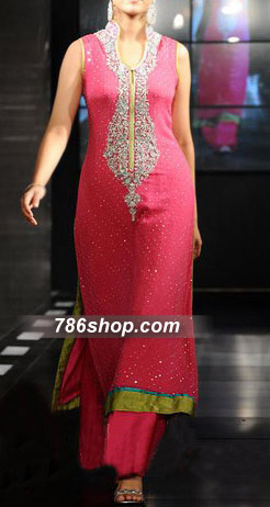  Hot Pink Chiffon Suit  | Pakistani Party Wear Dresses- Image 1