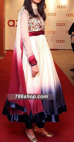  White/Blue/Red Chiffon Suit   | Pakistani Party Wear Dresses- Image 1