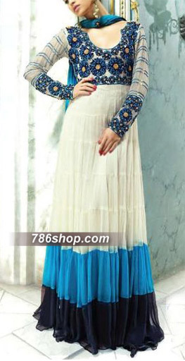  White/Blue Chiffon Suit  | Pakistani Party Wear Dresses USA- Image 1