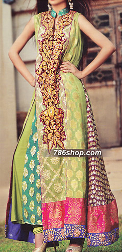  Multicolor Jamawar Chiffon Suit | Pakistani Party Wear Dresses- Image 1