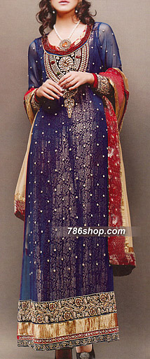  Blue Chiffon Suit | Pakistani Party Wear Dresses- Image 1