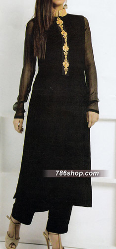  Black Chiffon Suit | Pakistani Party Wear Dresses- Image 1