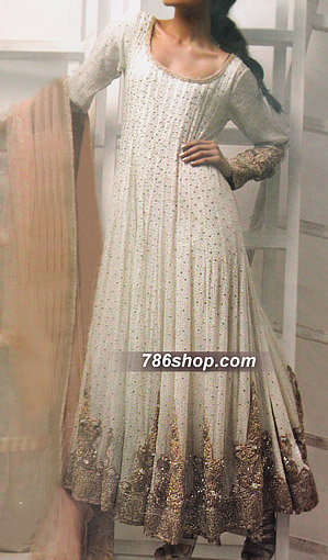  Off-White Chiffon Suit | Pakistani Party Wear Dresses- Image 1