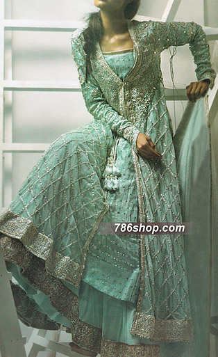  Sea Green Chiffon Suit | Pakistani Party Wear Dresses- Image 1