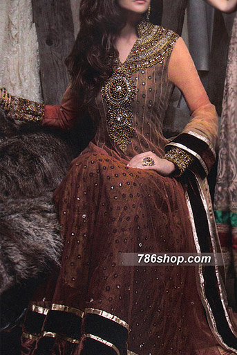  Brown Chiffon Suit  | Pakistani Party Wear Dresses USA- Image 1