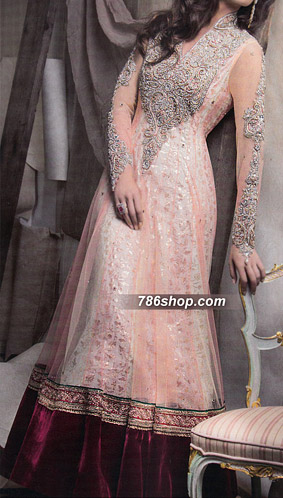  Peach Chiffon Suit | Pakistani Party Wear Dresses- Image 1