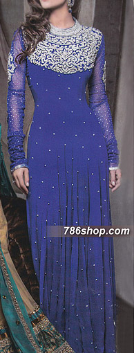  Royal Blue Chiffon Suit | Pakistani Party Wear Dresses USA- Image 1