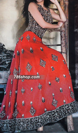  Red/Black Chiffon Suit | Pakistani Party Wear Dresses- Image 1