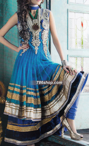  Blue Chiffon Suit | Pakistani Party Wear Dresses- Image 1