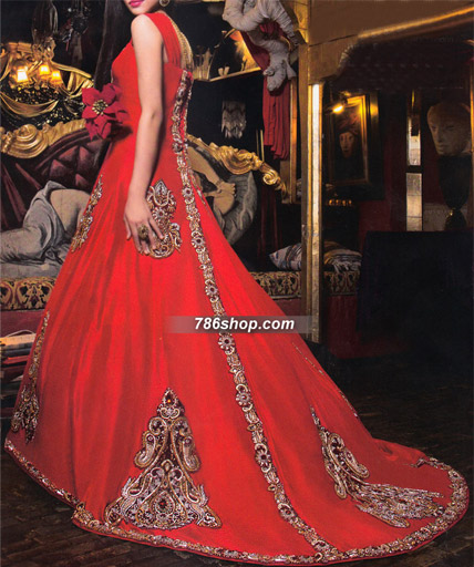  Red Silk Suit | Pakistani Party Wear Dresses- Image 1