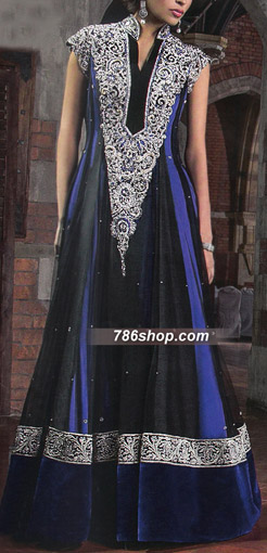  Black/Blue Chiffon Suit | Pakistani Party Wear Dresses- Image 1