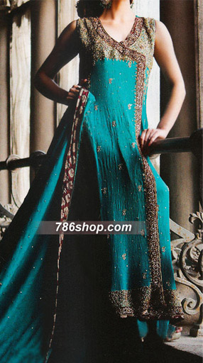  Blue Chiffon Suit | Pakistani Party Wear Dresses- Image 1