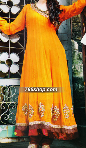  Yellow Chiffon Suit | Pakistani Party Wear Dresses- Image 1
