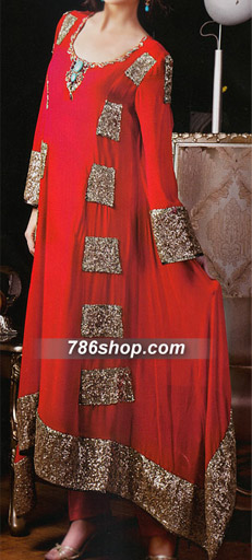  Red Chiffon Suit | Pakistani Party Wear Dresses- Image 1