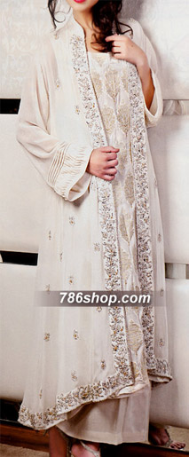  Off-White Chiffon Suit | Pakistani Party Wear Dresses- Image 1