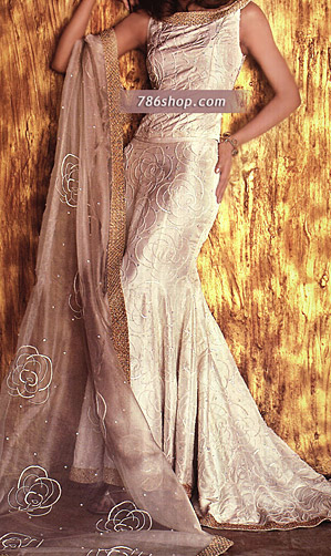  Off-White Silk Lehnga | Pakistani Wedding Dresses- Image 1