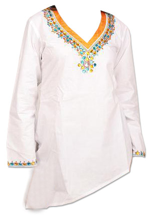  White Cotton Kurti | Pakistani Dresses in USA- Image 1