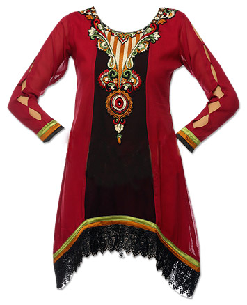  Maroon/Black Georgette Kurti | Pakistani Dresses in USA- Image 1