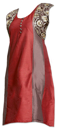  Red/Grey Cotton Kurti | Pakistani Dresses in USA- Image 1