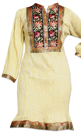  Cream Cotton Kurti | Pakistani Dresses in USA- Image 1
