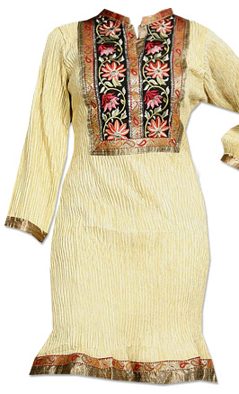  Cream Cotton Kurti | Pakistani Dresses in USA- Image 1