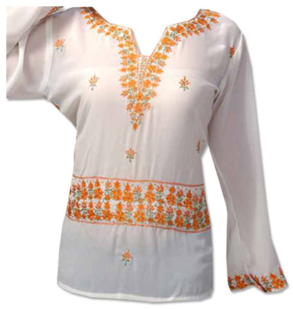  White Georgette Kurti  | Pakistani Dresses in USA- Image 1