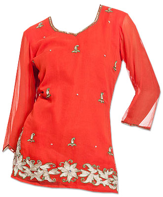  Red Chiffon Kurti | Pakistani Dresses in USA- Image 1