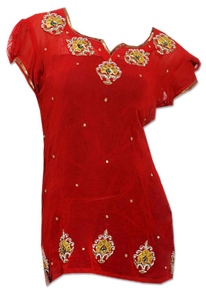  Red Chiffon Kurti | Pakistani Dresses in USA- Image 1