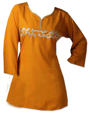  Mustard Cotton Kurti  | Pakistani Dresses in USA- Image 1