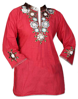  Red Cotton Kurti  | Pakistani Dresses in USA- Image 1
